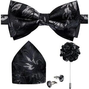 Pre-Tied Bow Ties for Men Silk Adjustable Tuxedo Bowties Pocket Square Cufflinks